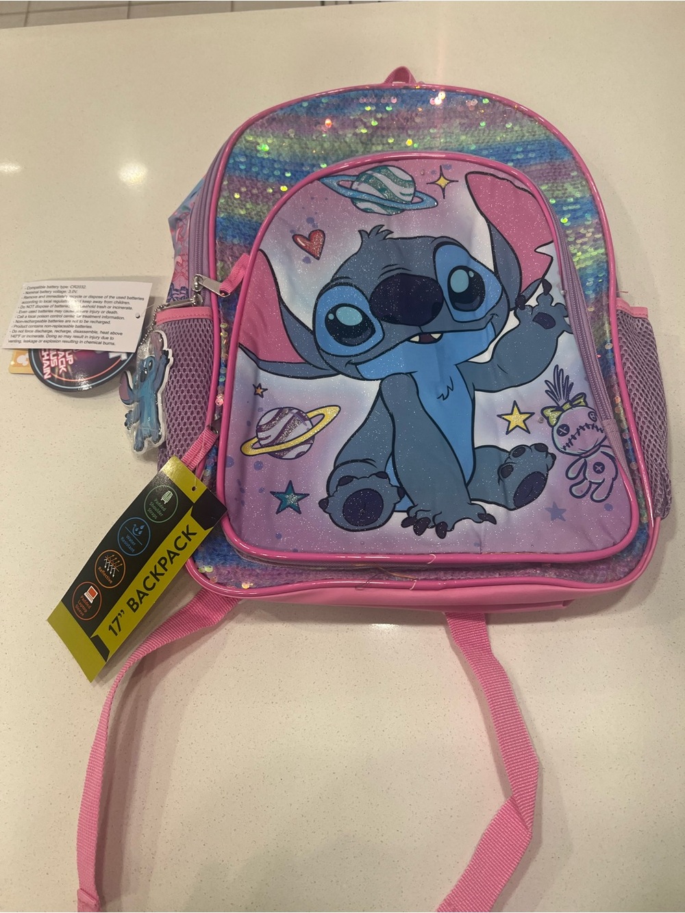 Disney Pink and Blue Stitch Sequin Kids Backpack